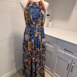 Ranna Gill Colorful Patchwork Maxi Dress | Halter Neck | Boho Summer | Size M